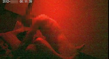 Pareja joven sentada en un sofá de cuero se toma para el placer oral